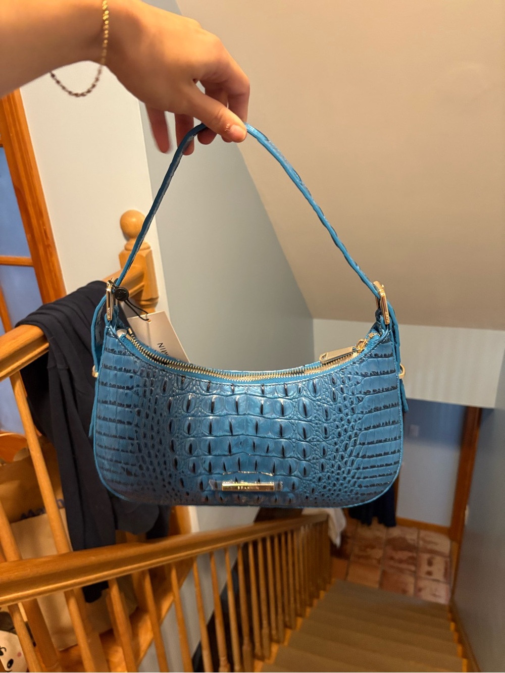 Brahmin Blue Croc-Embossed Shoulder Bag